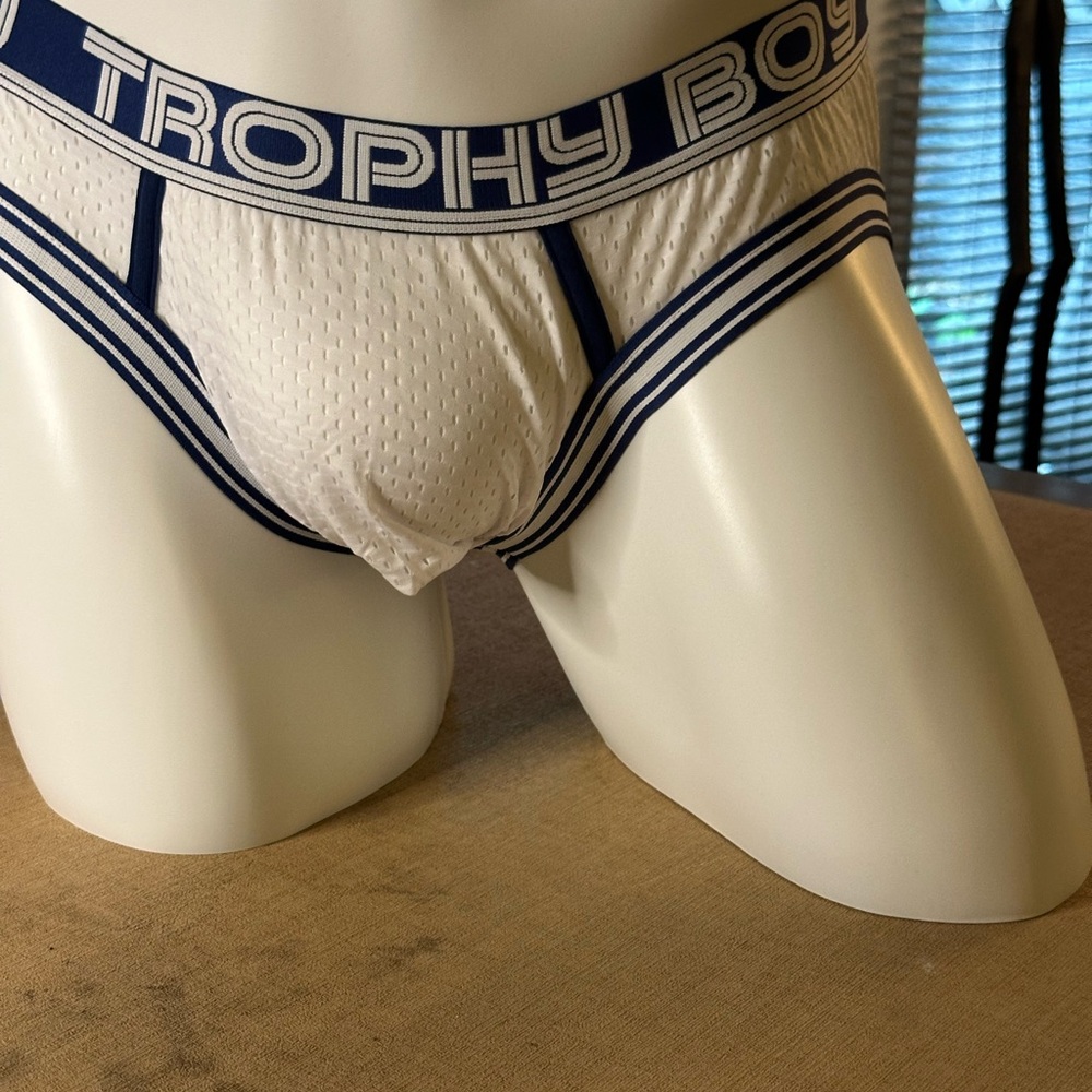 Andrew Christian White and Blue Briefs with Athletic Piping